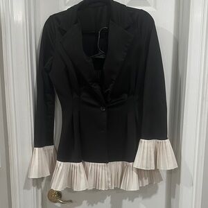 SHEIN Black Blazer with Cream Pleated Accents